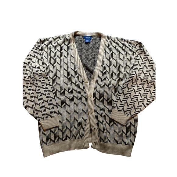 Vintage Towncraft Chunky Knit Cream Cardigan Sweater XL Abstract Cozy Winter - Picture 1 of 5